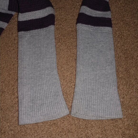 American Eagle: Purple & Grey Striped Waffle Knit Long Cardigan Sweater: Size L - Picture 6 of 9